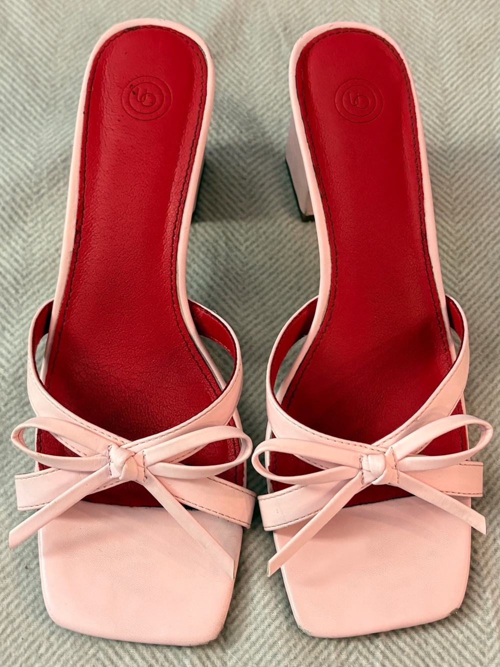 Urban Outfitters Pink Bow-Front Slide Mules with Red Insole
